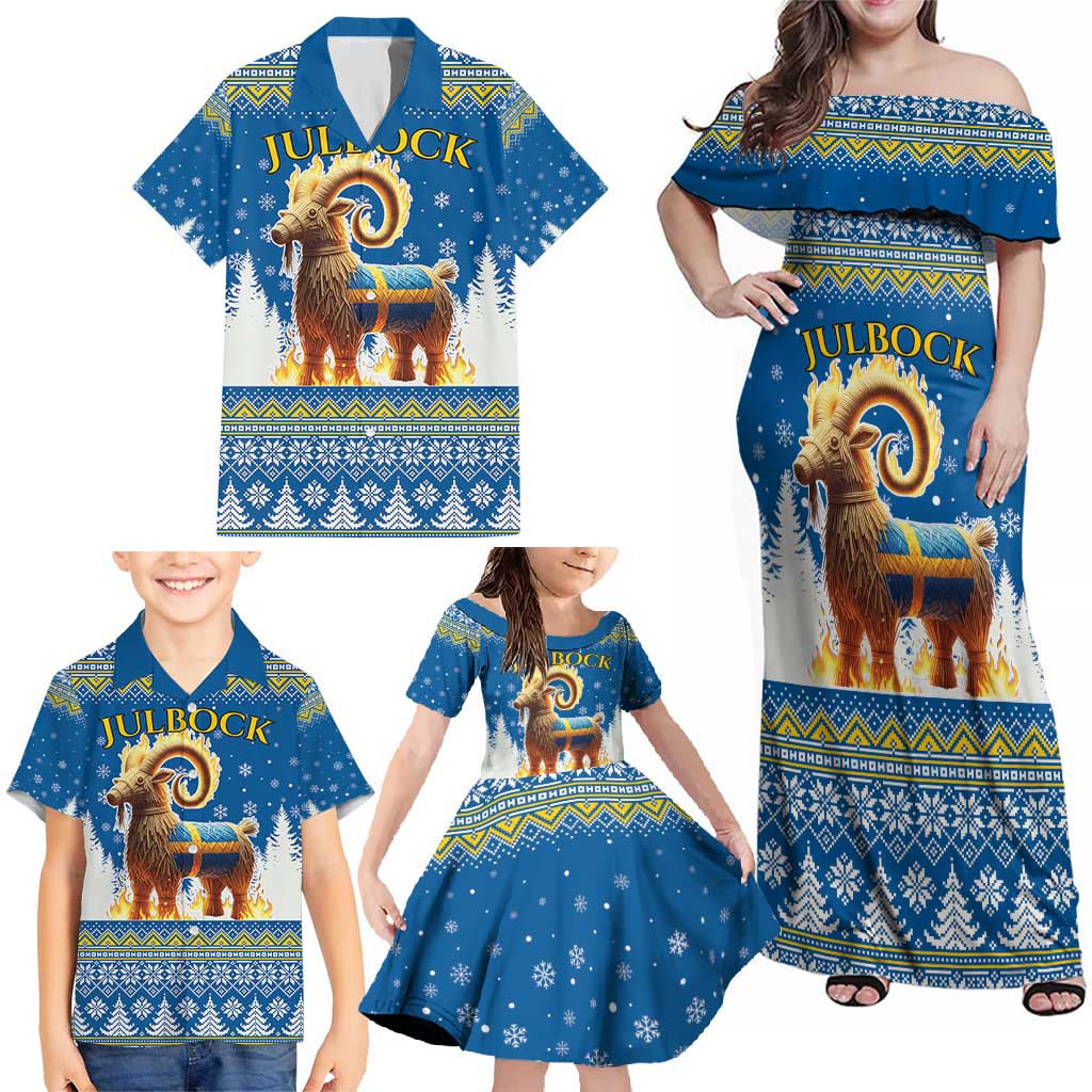 Sweden Christmas Family Matching Off Shoulder Maxi Dress and Hawaiian Shirt Julbock Yule Goat LT19