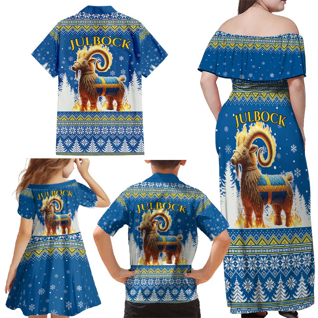 Sweden Christmas Family Matching Off Shoulder Maxi Dress and Hawaiian Shirt Julbock Yule Goat LT19