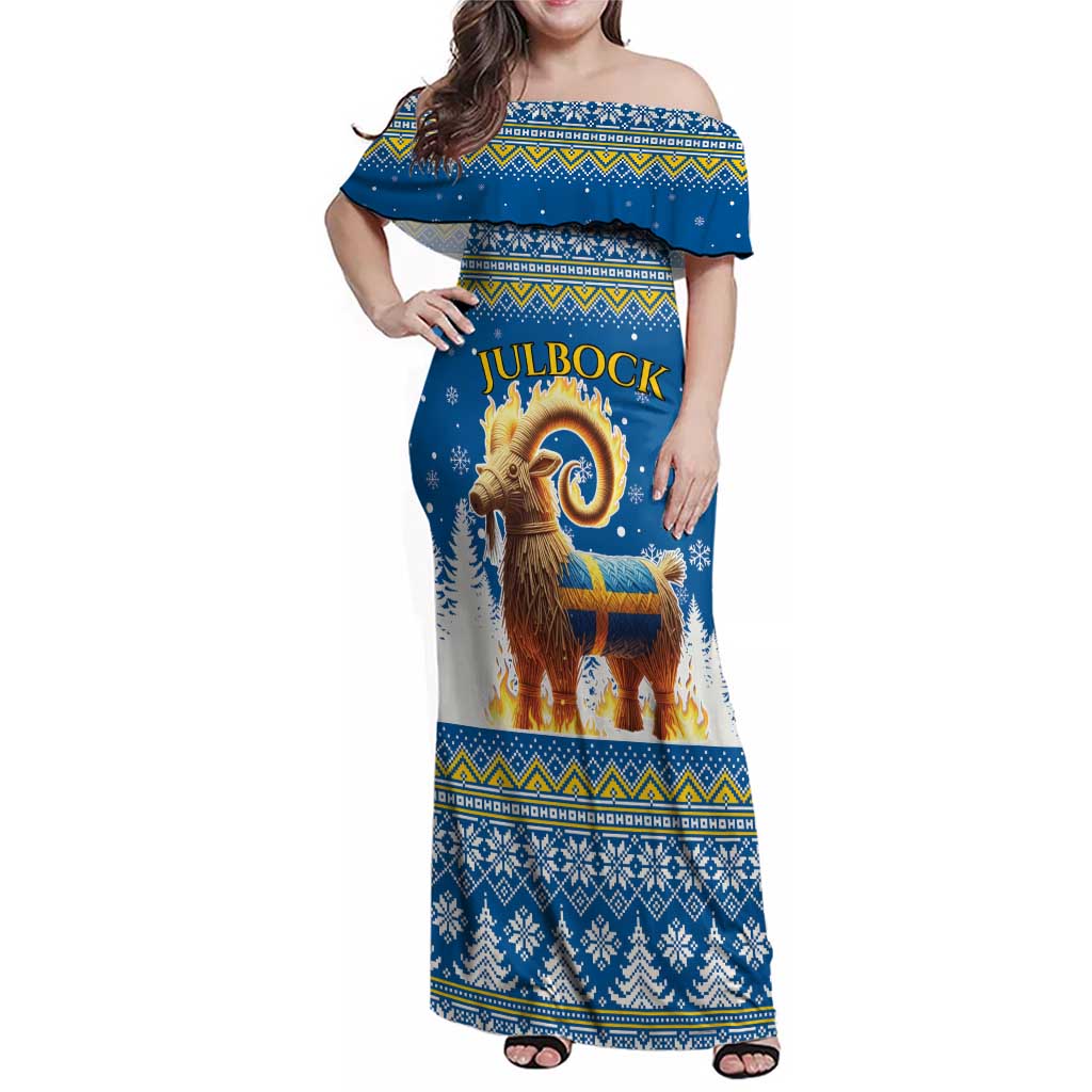 Sweden Christmas Family Matching Off Shoulder Maxi Dress and Hawaiian Shirt Julbock Yule Goat LT19