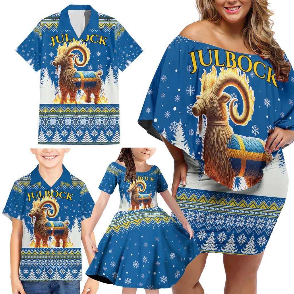 Sweden Christmas Family Matching Off Shoulder Short Dress and Hawaiian Shirt Julbock Yule Goat LT19