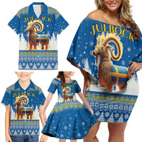 Sweden Christmas Family Matching Off Shoulder Short Dress and Hawaiian Shirt Julbock Yule Goat LT19