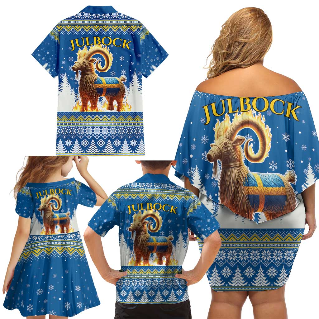 Sweden Christmas Family Matching Off Shoulder Short Dress and Hawaiian Shirt Julbock Yule Goat LT19