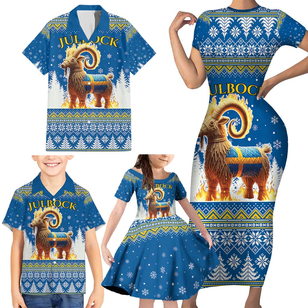 Sweden Christmas Family Matching Short Sleeve Bodycon Dress and Hawaiian Shirt Julbock Yule Goat LT19
