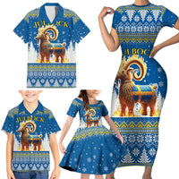 Sweden Christmas Family Matching Short Sleeve Bodycon Dress and Hawaiian Shirt Julbock Yule Goat LT19