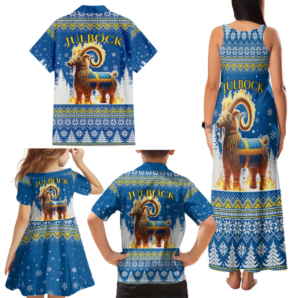 Sweden Christmas Family Matching Tank Maxi Dress and Hawaiian Shirt Julbock Yule Goat LT19
