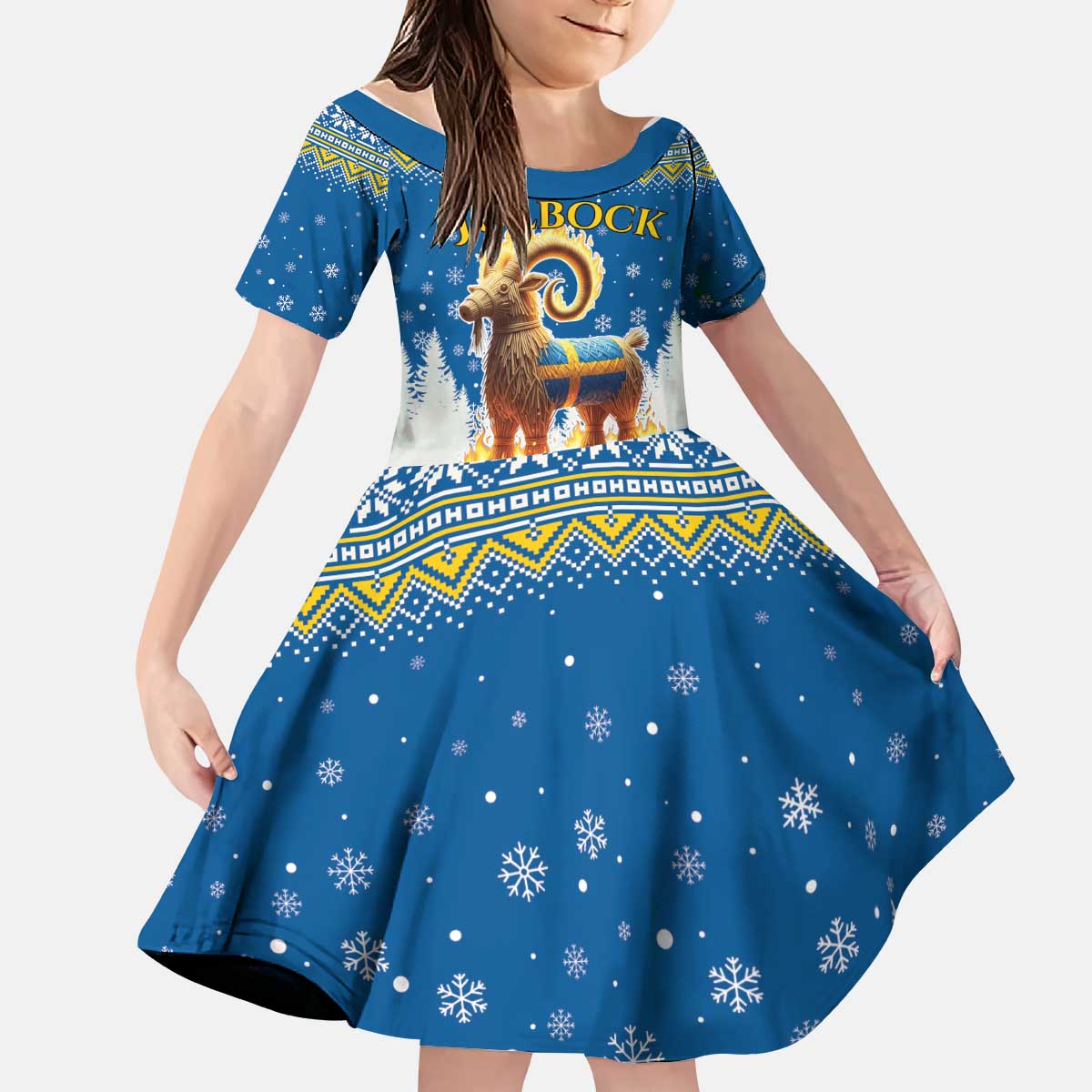 Sweden Christmas Kid Short Sleeve Dress Julbock Yule Goat LT19