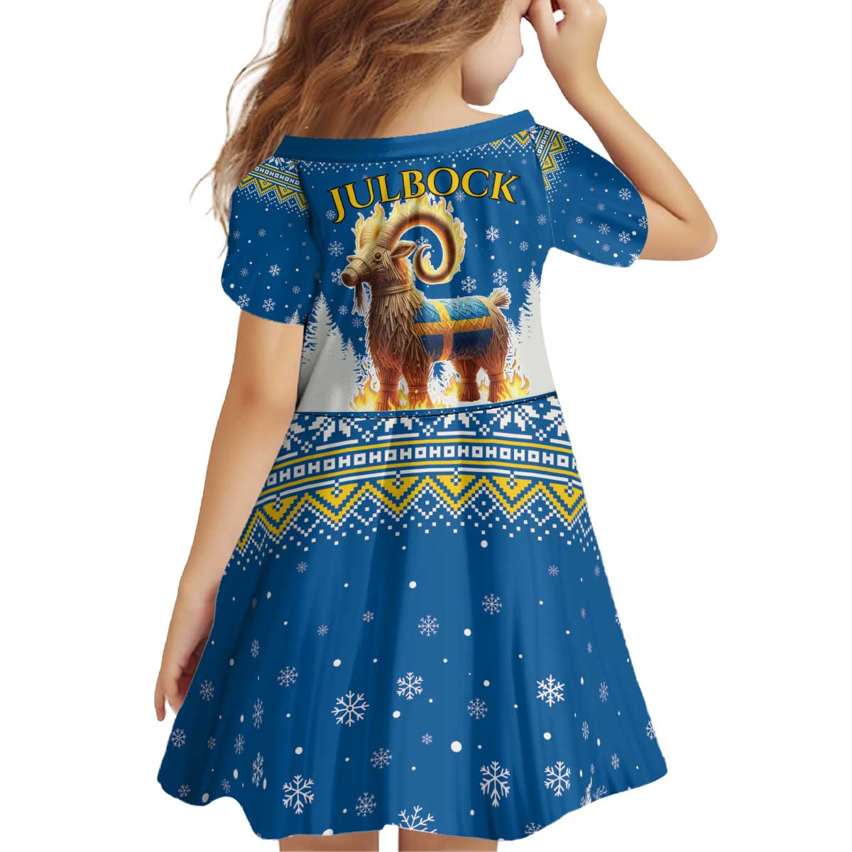 Sweden Christmas Kid Short Sleeve Dress Julbock Yule Goat LT19
