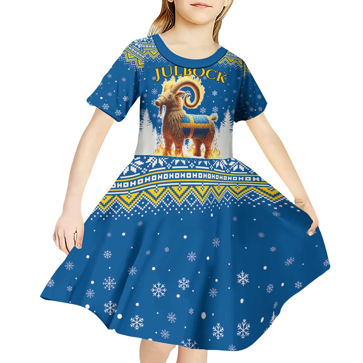Sweden Christmas Kid Short Sleeve Dress Julbock Yule Goat LT19