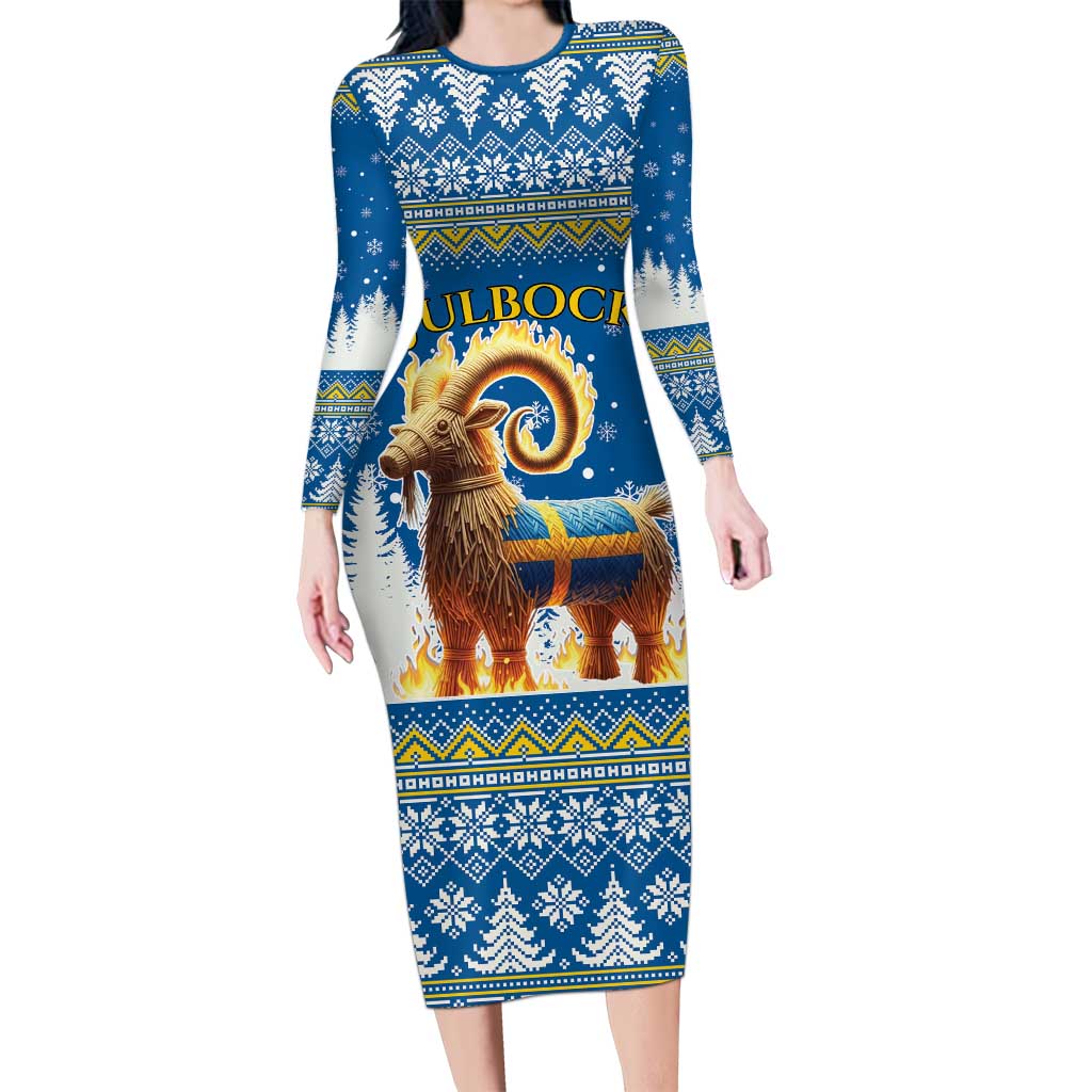 Sweden Christmas Long Sleeve Bodycon Dress Julbock Yule Goat LT19