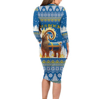 Sweden Christmas Long Sleeve Bodycon Dress Julbock Yule Goat LT19