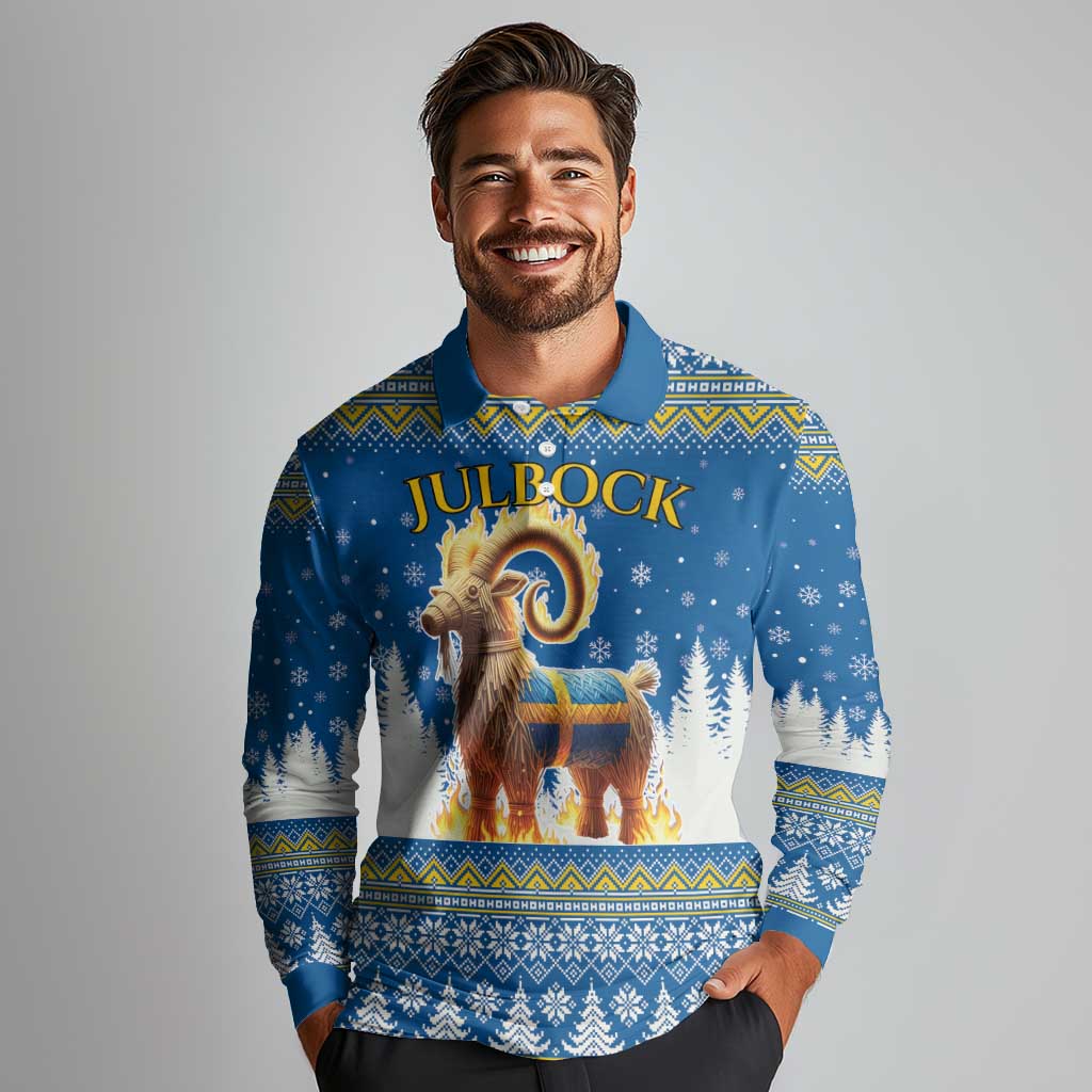 Sweden Christmas Long Sleeve Polo Shirt Julbock Yule Goat LT19