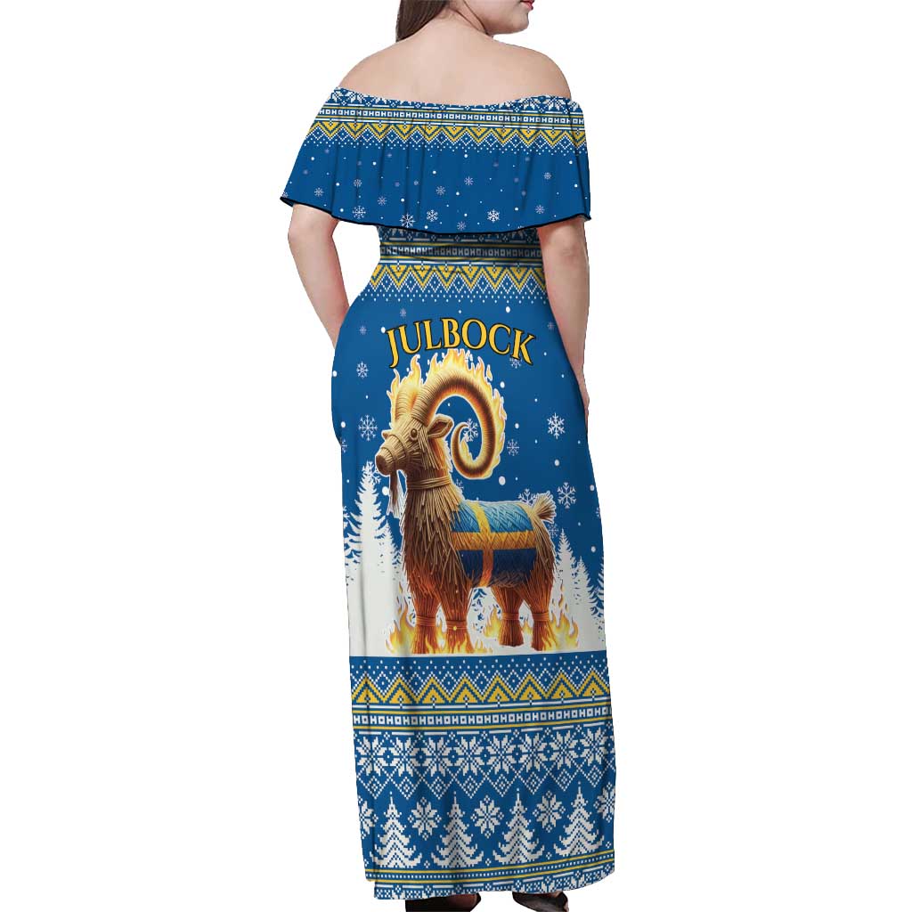 Sweden Christmas Off Shoulder Maxi Dress Julbock Yule Goat LT19