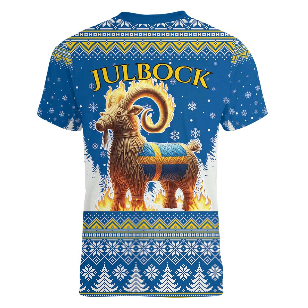 Sweden Christmas Women V-Neck T-Shirt Julbock Yule Goat LT19