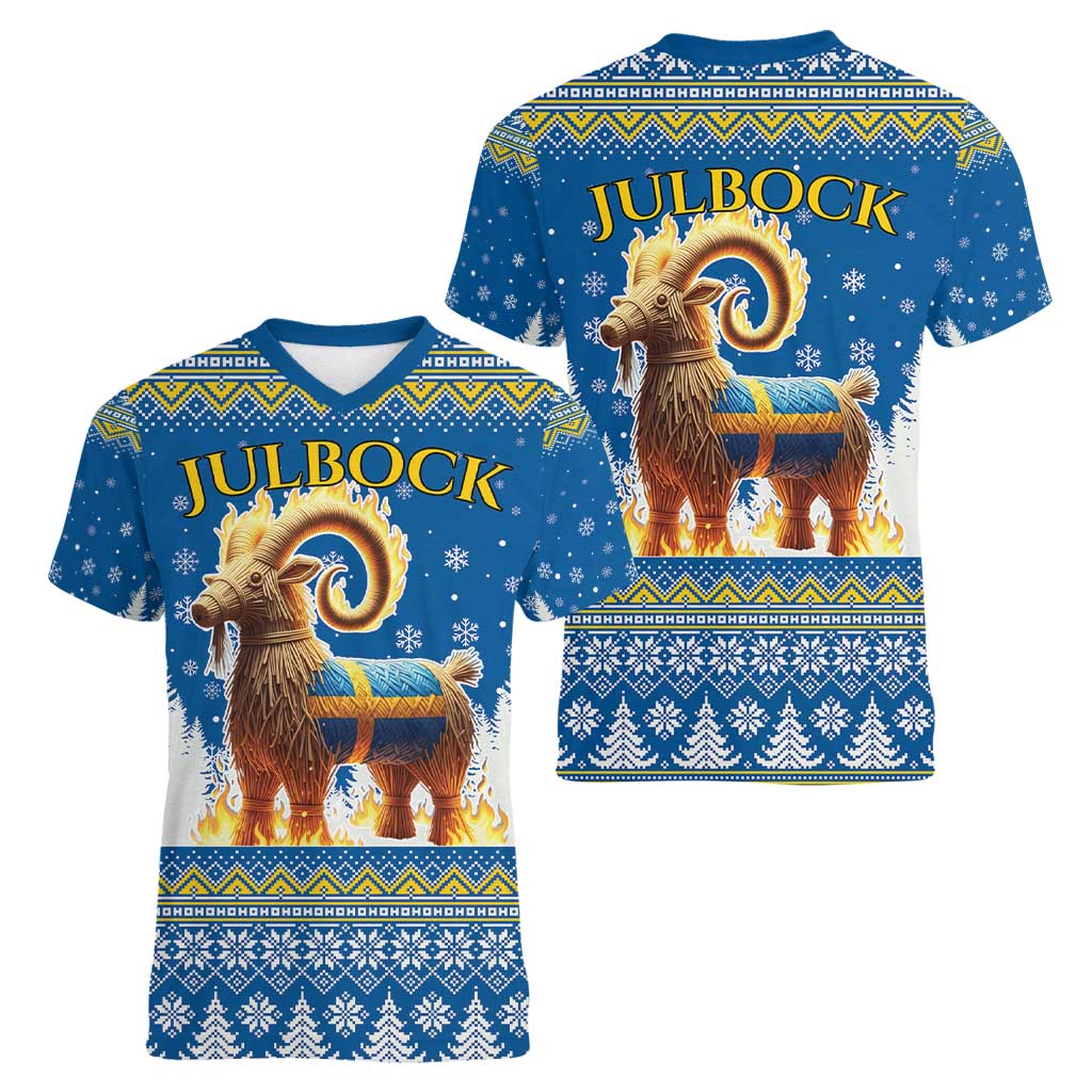 Sweden Christmas Women V-Neck T-Shirt Julbock Yule Goat LT19