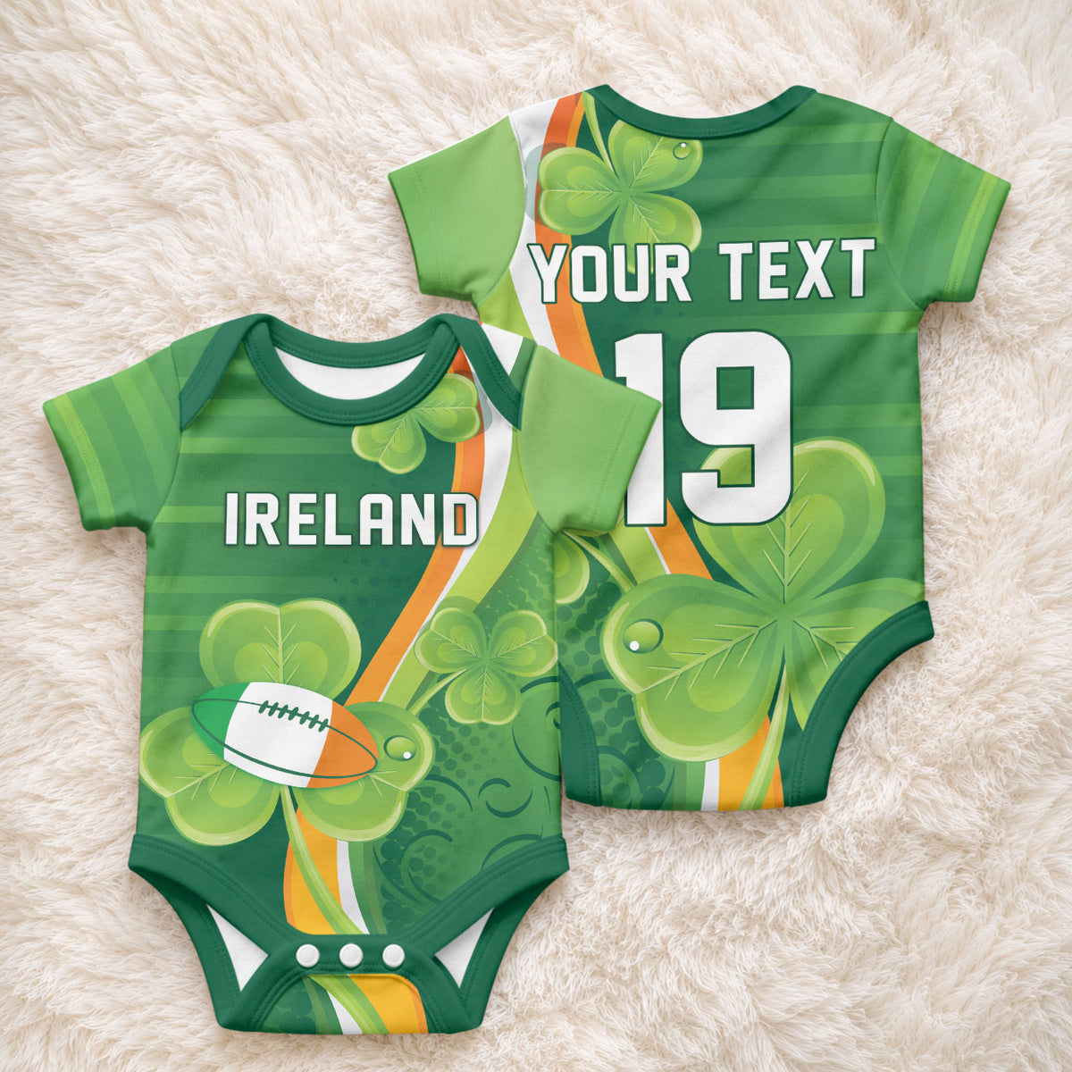 Ireland Rugby Custom Baby Onesie Irish Shamrock Champions