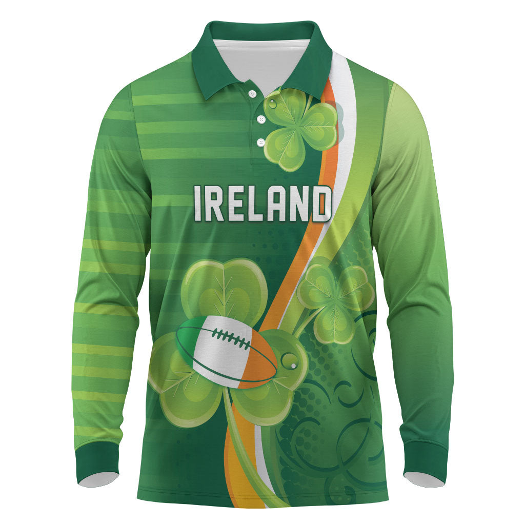 Ireland Rugby Custom Long Sleeve Polo Shirt Irish Shamrock Champions