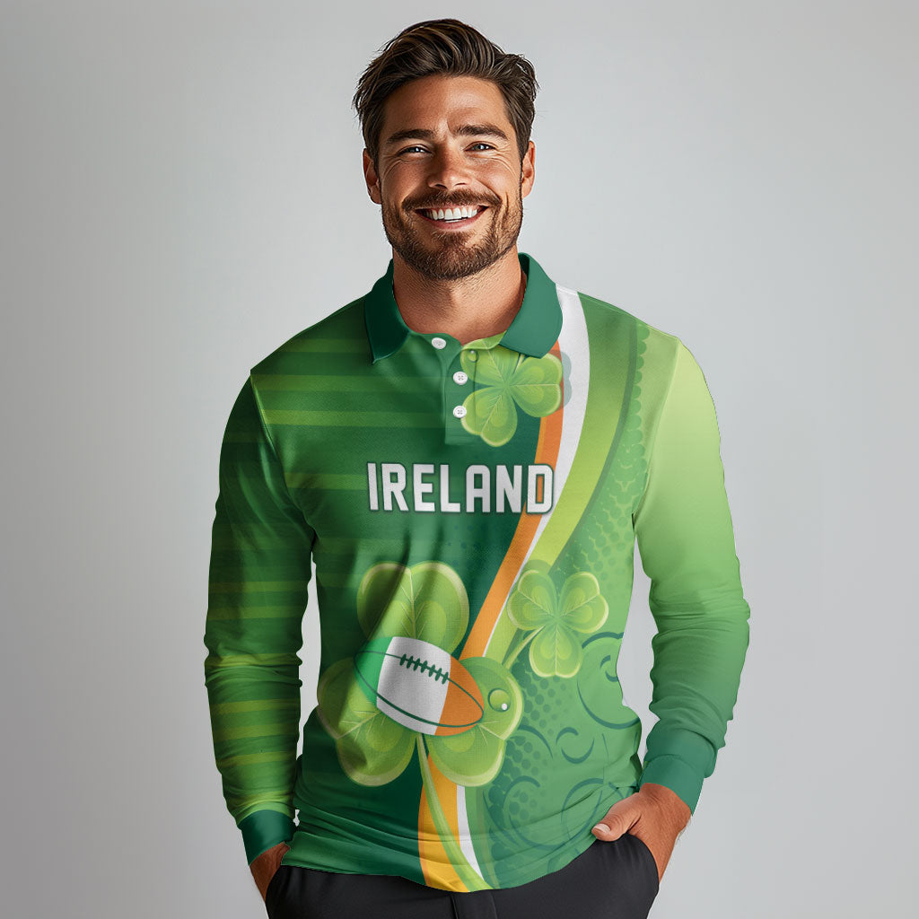 Ireland Rugby Custom Long Sleeve Polo Shirt Irish Shamrock Champions
