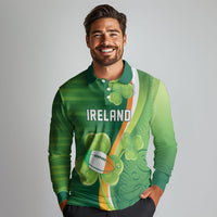Ireland Rugby Custom Long Sleeve Polo Shirt Irish Shamrock Champions
