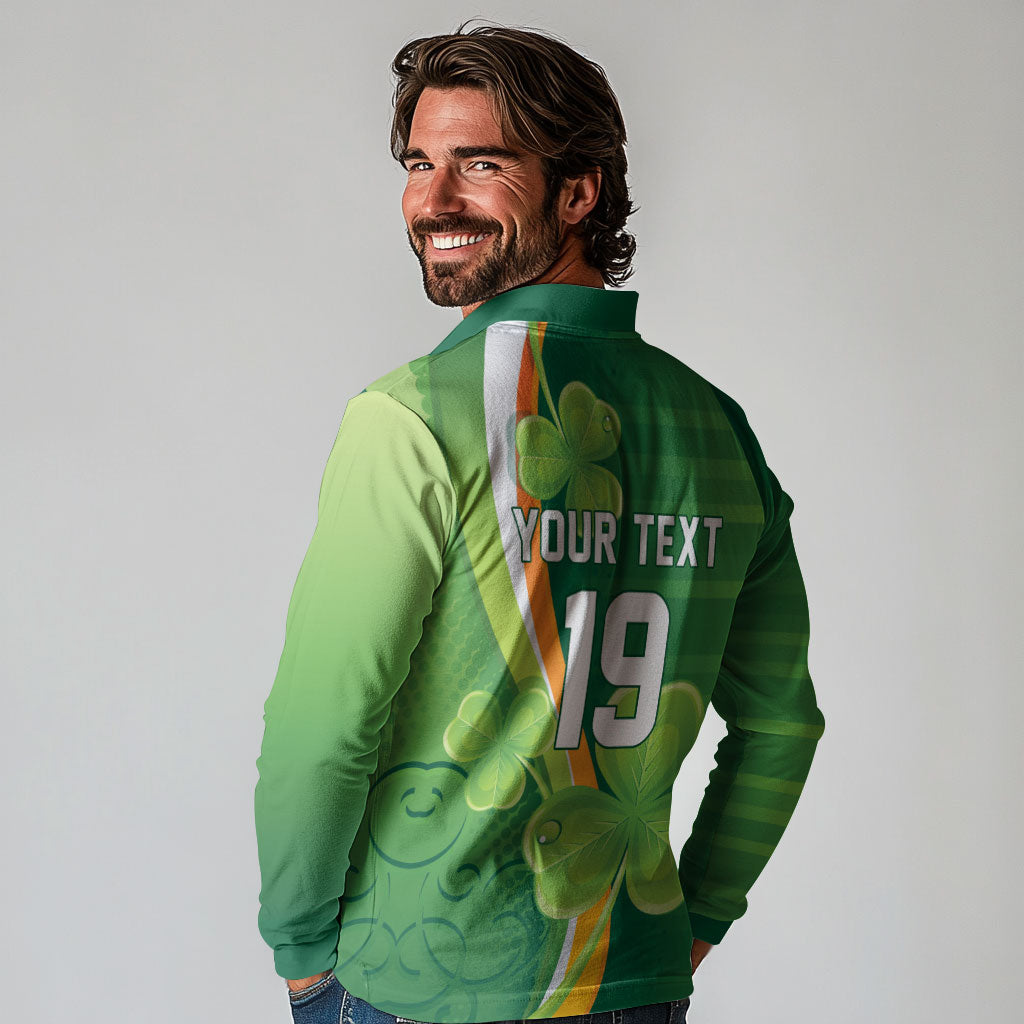 Ireland Rugby Custom Long Sleeve Polo Shirt Irish Shamrock Champions