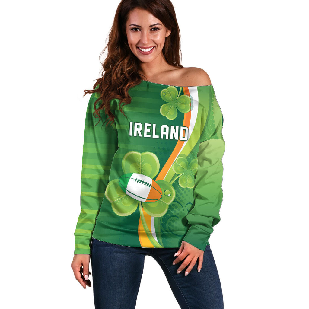 Ireland Rugby Custom Off Shoulder Sweater Irish Shamrock Champions