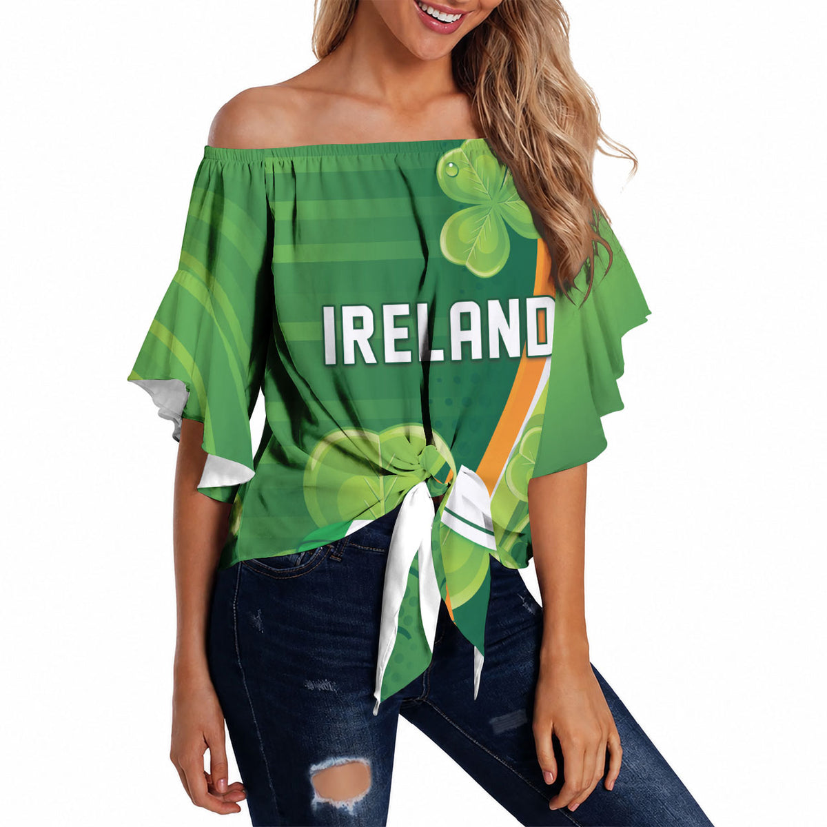 Ireland Rugby Custom Off Shoulder Wrap Waist Top Irish Shamrock Champions