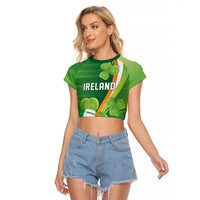 Ireland Rugby Custom Raglan Cropped T Shirt Irish Shamrock Champions