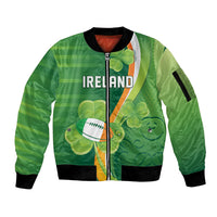 Ireland Rugby Custom Sleeve Zip Bomber Jacket Irish Shamrock Champions