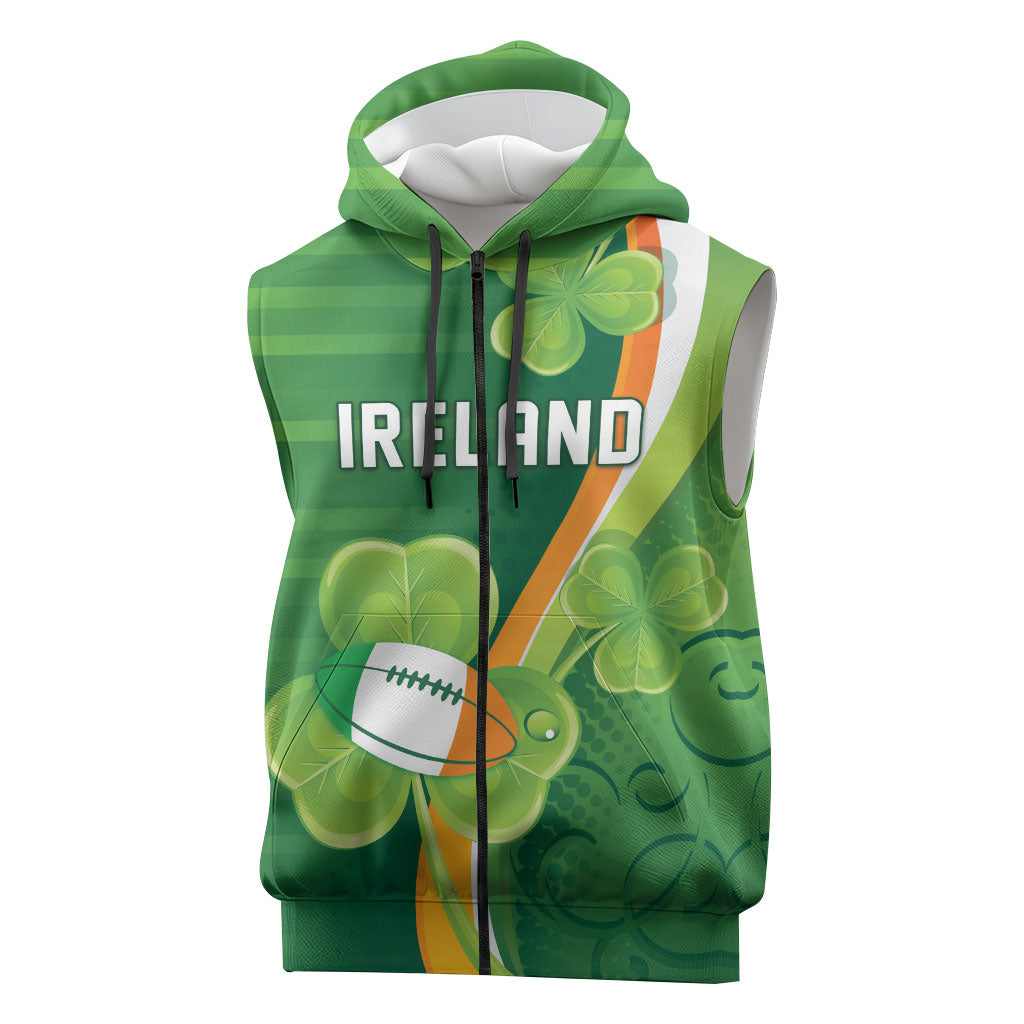 Ireland Rugby Custom Sleeveless Zip Hoodie Irish Shamrock Champions