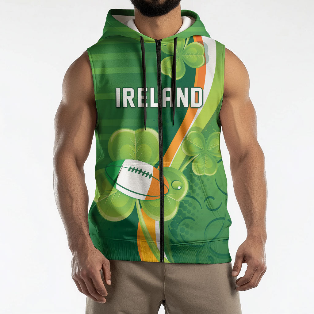 Ireland Rugby Custom Sleeveless Zip Hoodie Irish Shamrock Champions