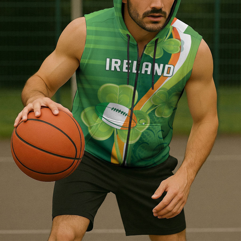 Ireland Rugby Custom Sleeveless Zip Hoodie Irish Shamrock Champions
