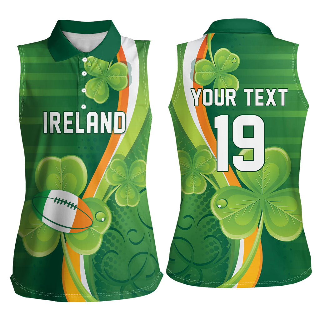 Ireland Rugby Custom Women Sleeveless Polo Shirt Irish Shamrock Champions