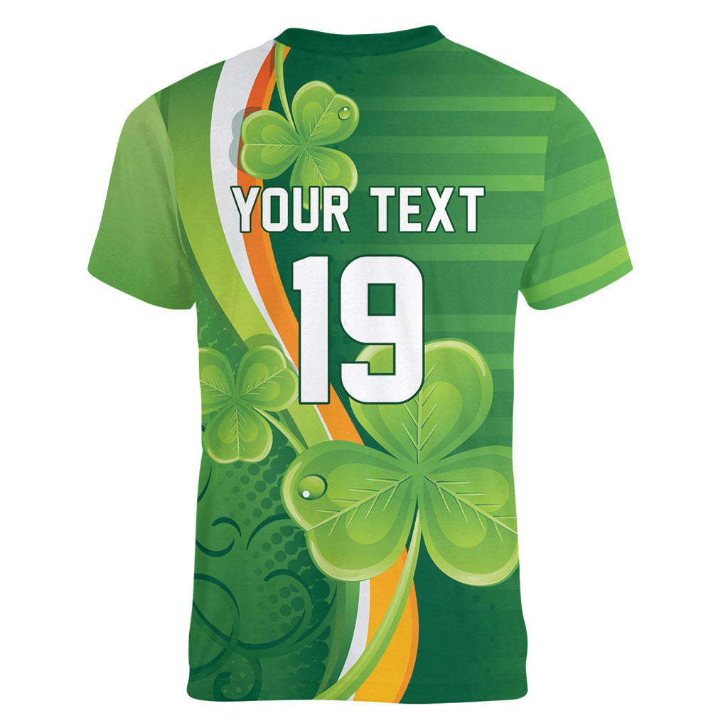 Ireland Rugby Custom Women V-Neck T-Shirt Irish Shamrock Champions
