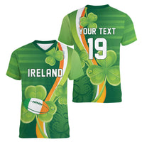 Ireland Rugby Custom Women V-Neck T-Shirt Irish Shamrock Champions