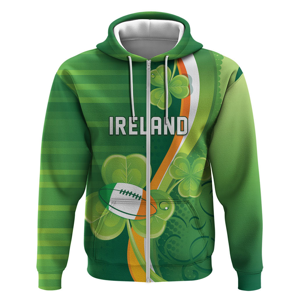 Ireland Rugby Custom Zip Hoodie Irish Shamrock Champions