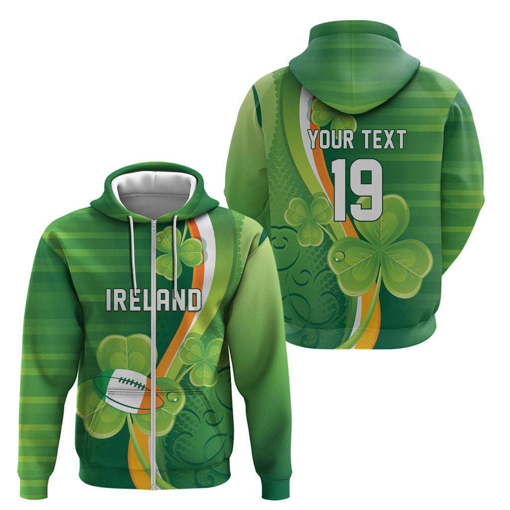 Ireland Rugby Custom Zip Hoodie Irish Shamrock Champions