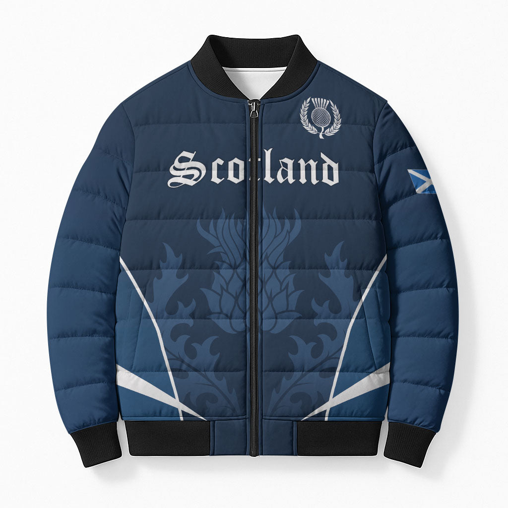 Scotland Rugby Personalized Bomber Puffer Jacket Scottish Thistle Champions