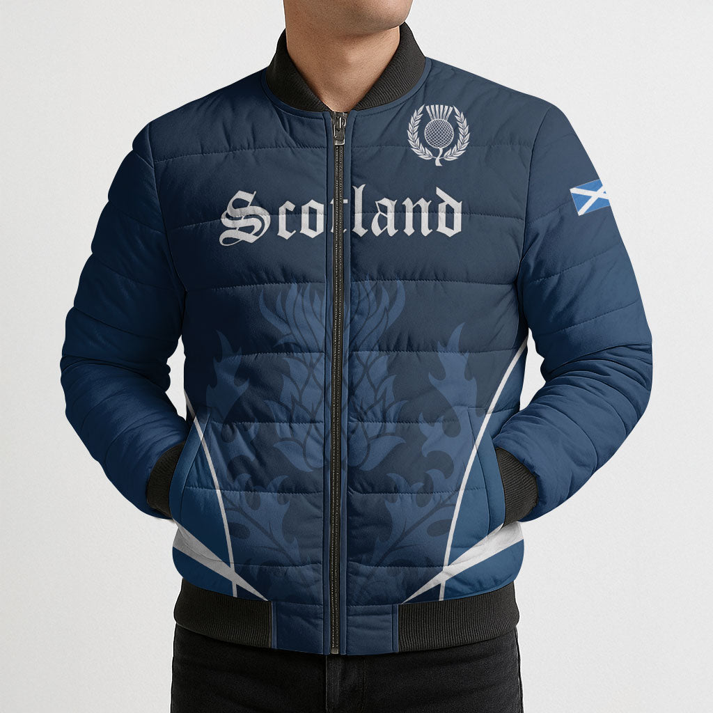 Scotland Rugby Personalized Bomber Puffer Jacket Scottish Thistle Champions