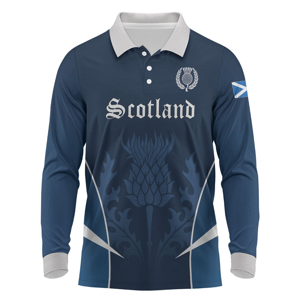 Scotland Rugby Personalized Long Sleeve Polo Shirt Scottish Thistle Champions