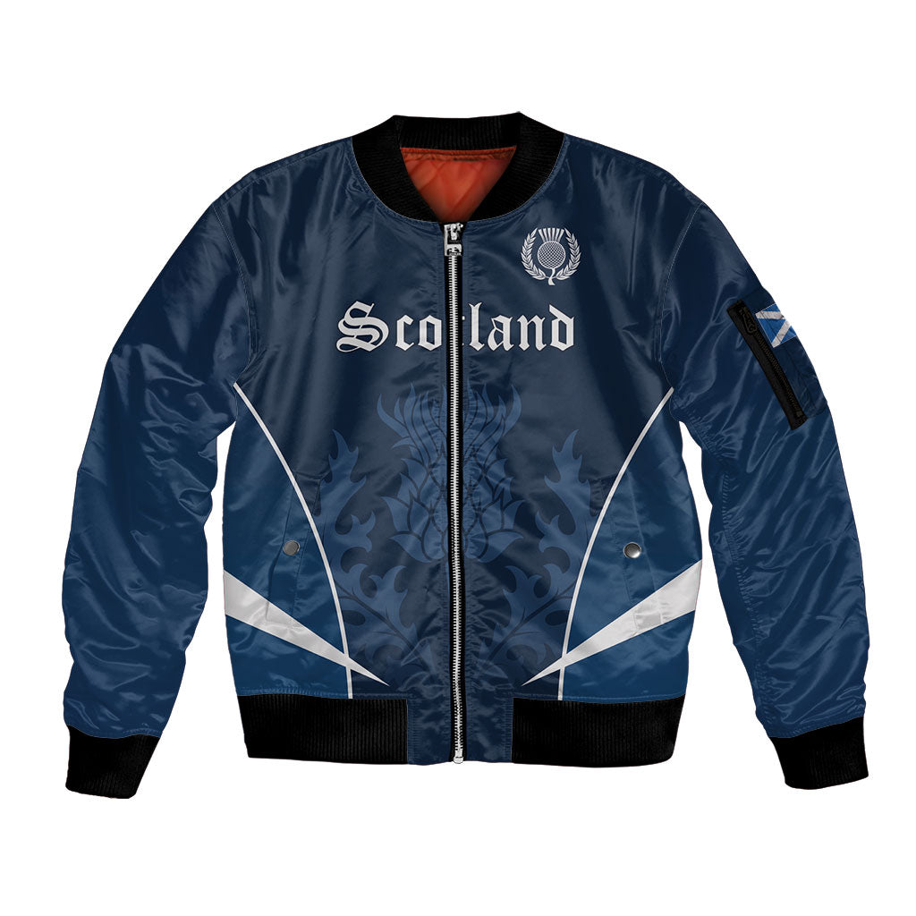 Scotland Rugby Personalized Sleeve Zip Bomber Jacket Scottish Thistle Champions