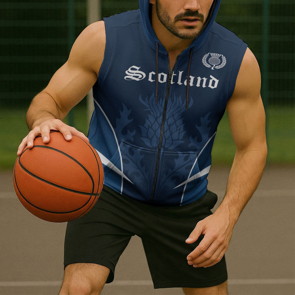 Scotland Rugby Personalized Sleeveless Zip Hoodie Scottish Thistle Champions