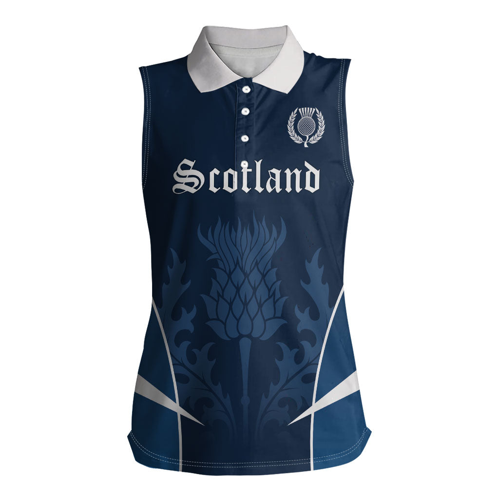 Scotland Rugby Personalized Women Sleeveless Polo Shirt Scottish Thistle Champions