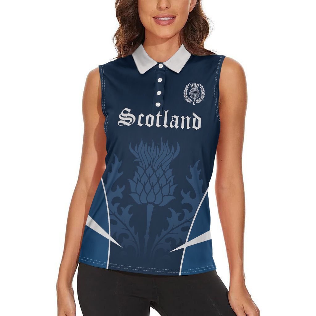 Scotland Rugby Personalized Women Sleeveless Polo Shirt Scottish Thistle Champions