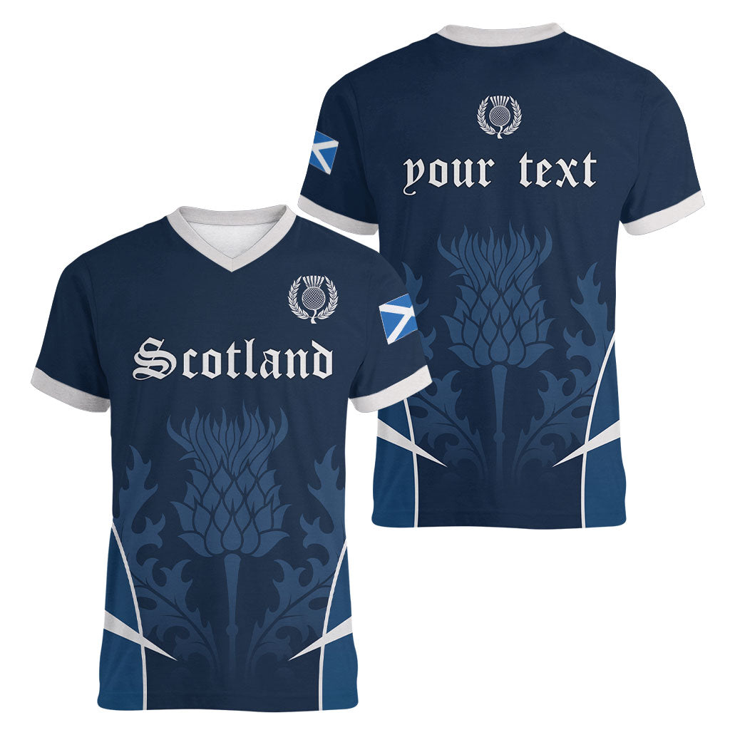 Scotland Rugby Personalized Women V-Neck T-Shirt Scottish Thistle Champions