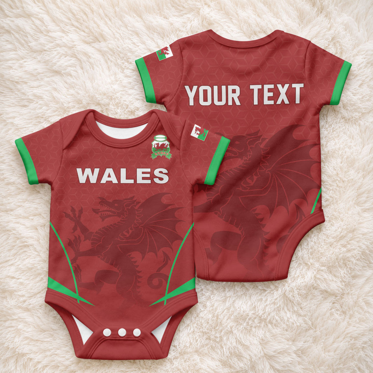 Wales Rugby Personalized Baby Onesie Welsh Red Dragon Champions