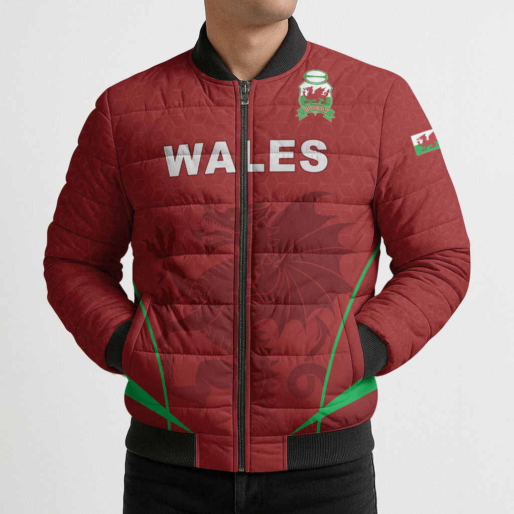 Wales Rugby Personalized Bomber Puffer Jacket Welsh Red Dragon Champions