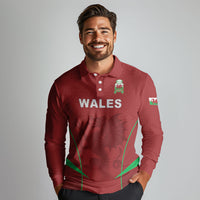 Wales Rugby Personalized Long Sleeve Polo Shirt Welsh Red Dragon Champions