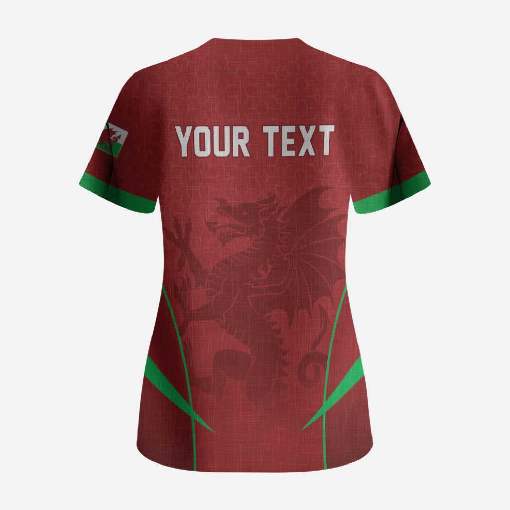 Wales Rugby Personalized Scrub Top Welsh Red Dragon Champions
