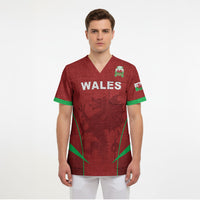 Wales Rugby Personalized Scrub Top Welsh Red Dragon Champions