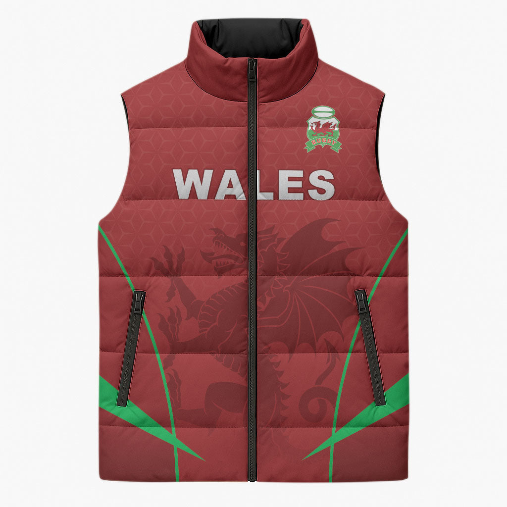 Wales Rugby Personalized Sleeveless Puffer Jacket Welsh Red Dragon Champions