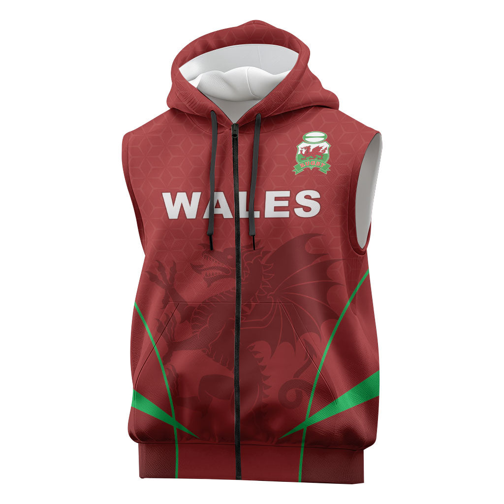 Wales Rugby Personalized Sleeveless Zip Hoodie Welsh Red Dragon Champions